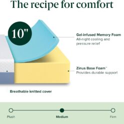 ZINUS 10 Inch Cooling Essential Memory Foam Mattress, Queen, Fiberglass Free, Medium Feel, Cooling Airflow Memory Foam
