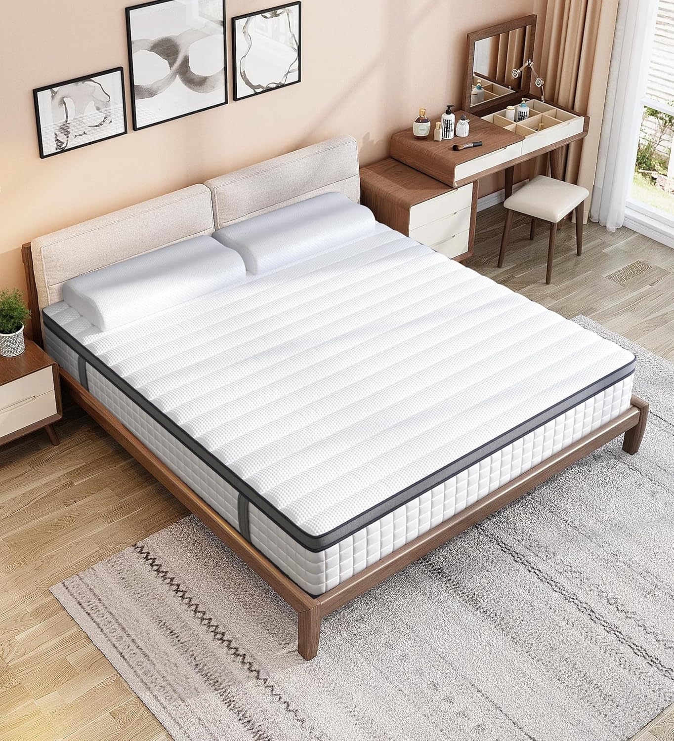Elitspace Queen Mattresses, 10 Inch Queen Size Mattress, Medium Firm Feel Memory Foam & Individual Pocket Springs