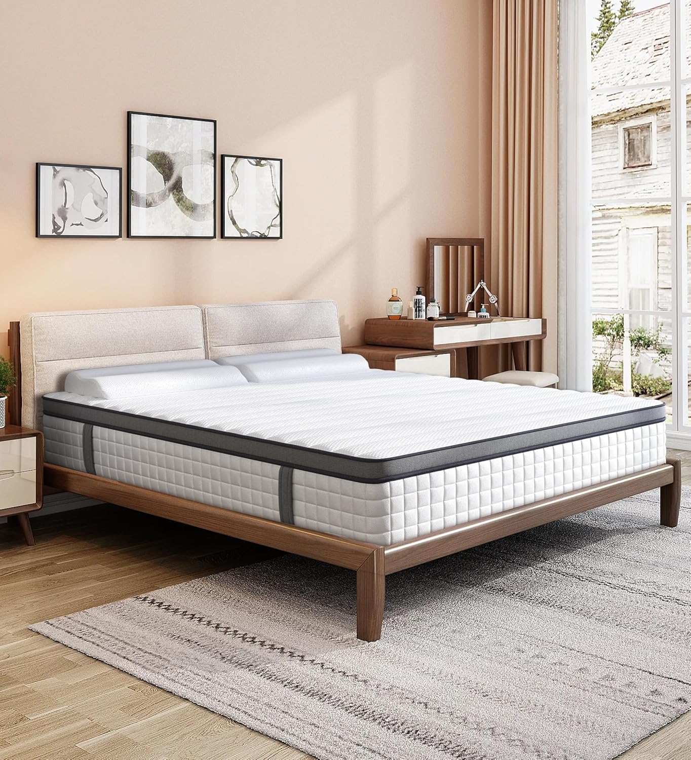 Elitspace Queen Mattresses, 10 Inch Queen Size Mattress, Medium Firm Feel Memory Foam & Individual Pocket Springs