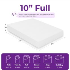 GAESTE 10 Inch Full Cooling Gel Memory Foam Medium Firm Mattress Breathable Pressure Relief CertiPUR-US Certified Foam (Full, 10 in)