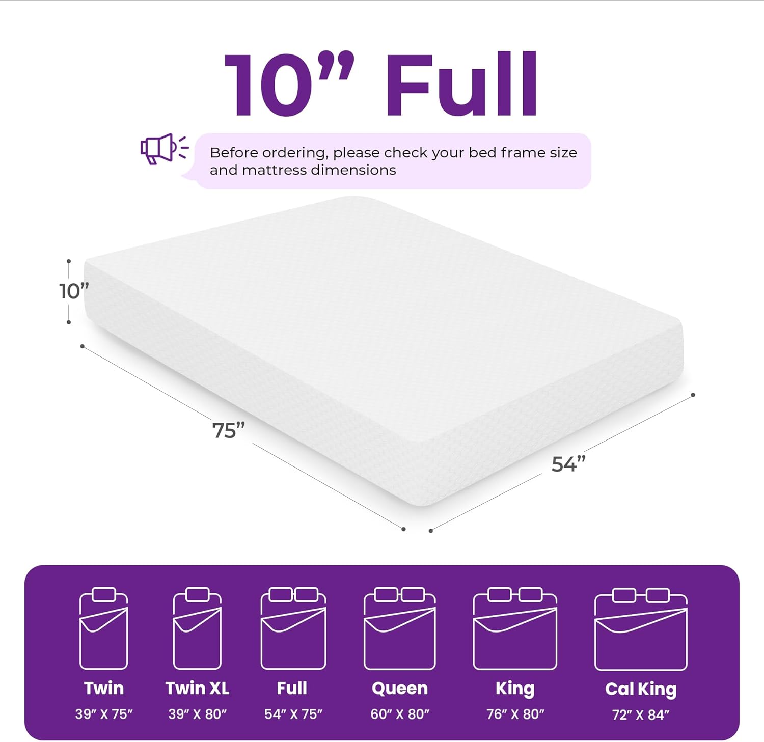 GAESTE 10 Inch Full Cooling Gel Memory Foam Medium Firm Mattress Breathable Pressure Relief CertiPUR-US Certified Foam (Full, 10 in)