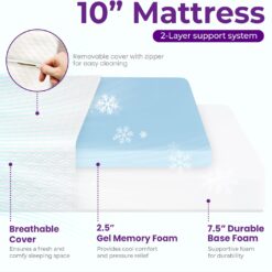 GAESTE 10 Inch Queen Cooling Gel Memory Foam Medium Firm Mattress Breathable Pressure Relief CertiPUR-US Certified Foam (Queen, 10 in)