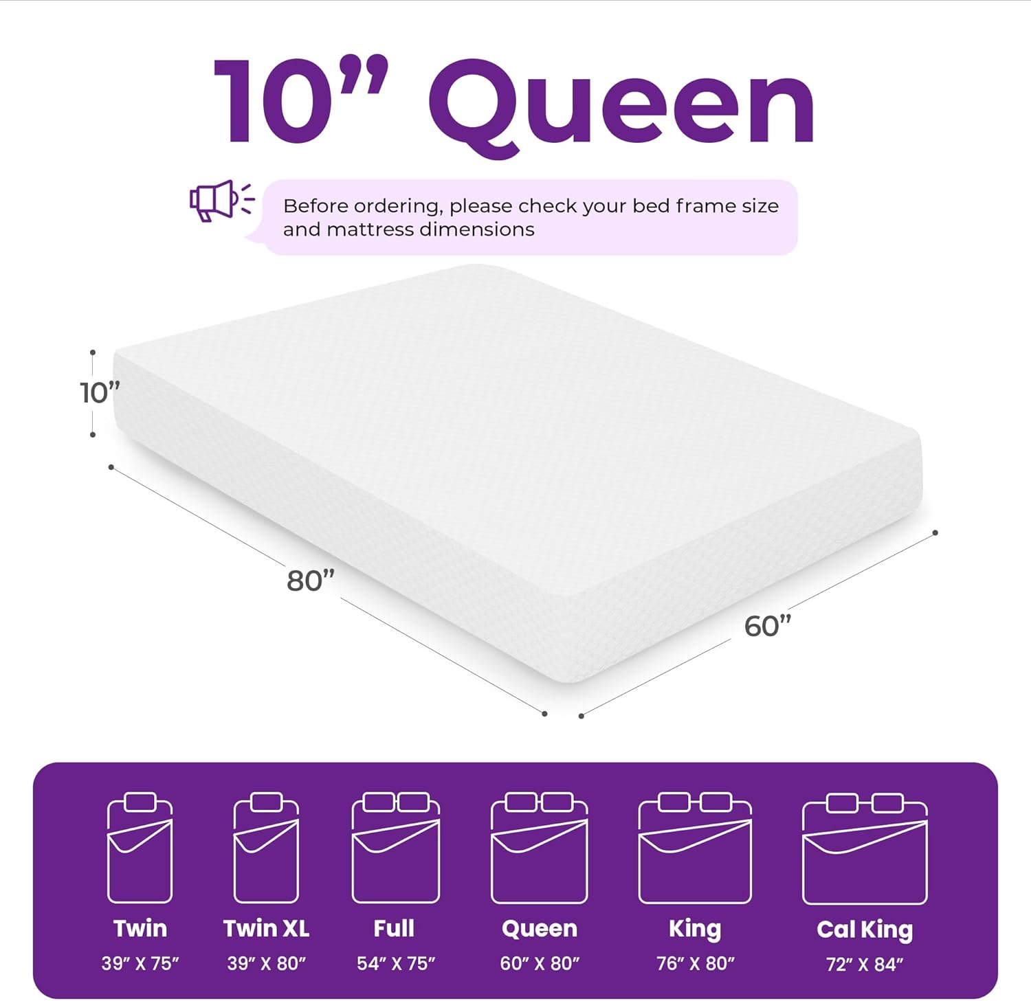 GAESTE 10 Inch Queen Cooling Gel Memory Foam Medium Firm Mattress Breathable Pressure Relief CertiPUR-US Certified Foam (Queen, 10 in)