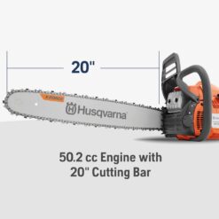 Husqvarna 450 Rancher 20 Inch Gas Chainsaw, 50.2-cc 3.2-HP, 2-Cycle X-Torq Engine, For Tree Pruning, Yard Cleanups and Firewood Cutting, 970613120