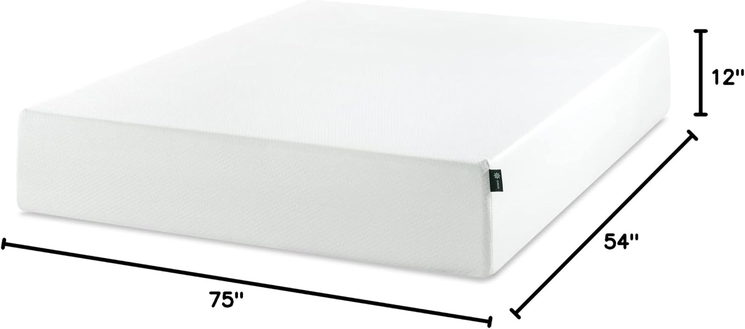 ZINUS 12 Inch Green Tea Memory Foam Mattress, Full, Fiberglass free, Medium Firm Feel, Zoned Pressure Relief
