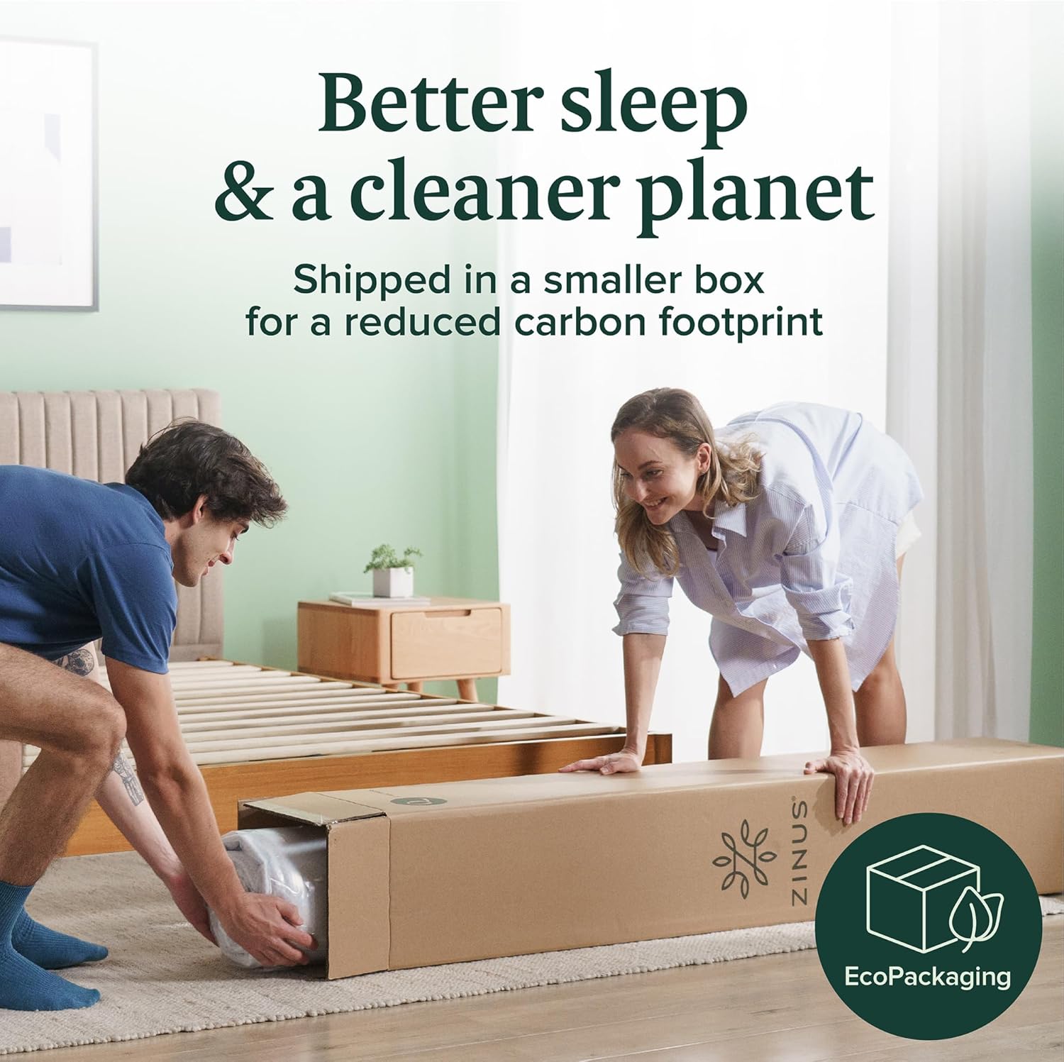 ZINUS 12 Inch Green Tea Memory Foam Mattress, Full, Fiberglass free, Medium Firm Feel, Zoned Pressure Relief