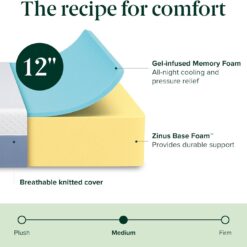 ZINUS 12 Inch Cooling Essential Memory Foam Mattress, King, Fiberglass Free, Medium Feel, Cooling Airflow Memory Foam,