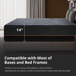 EGOHOME 14 Inch King Size Memory Foam Mattress for Back Pain, Cooling Copper Gel Bed in a Box, 76x80x14 Black