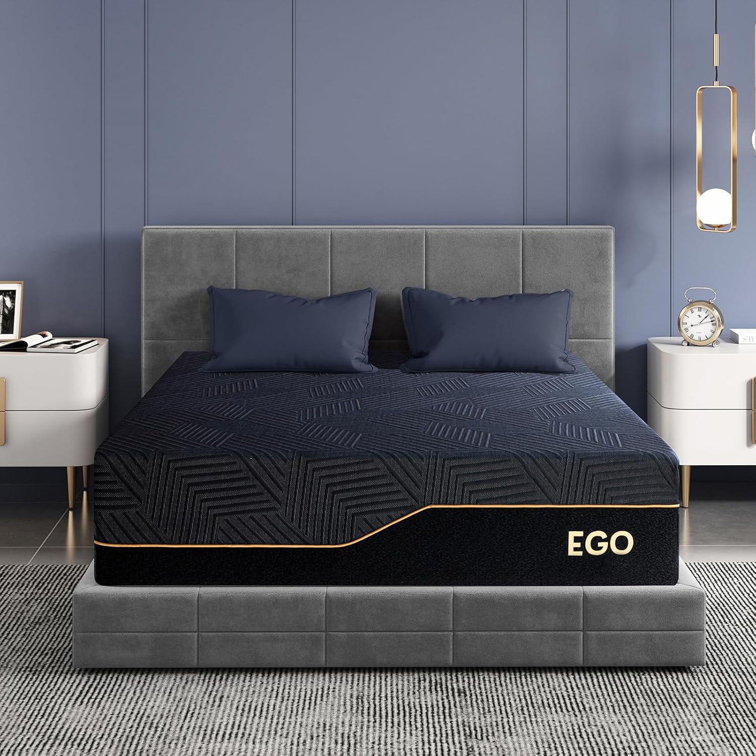 EGOHOME 14 Inch King Size Memory Foam Mattress for Back Pain, Cooling Copper Gel Bed in a Box, 76x80x14 Black