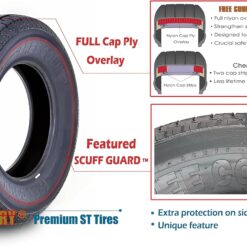 Free Country GRAND RIDE Set 2 ST205/75R15 Premium Trailer Tires 205 75 15 8-Ply Load Range D w/Scuff Guard 8mm Tread Depth