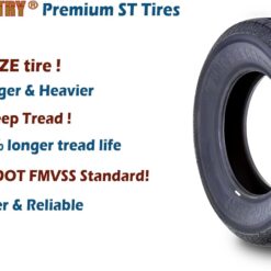 Free Country Set 2 Premium Radial Trailer Tires ST 225/75R15 10PR Load Range E w/featured Scuff Guard 8mm Tread Depth