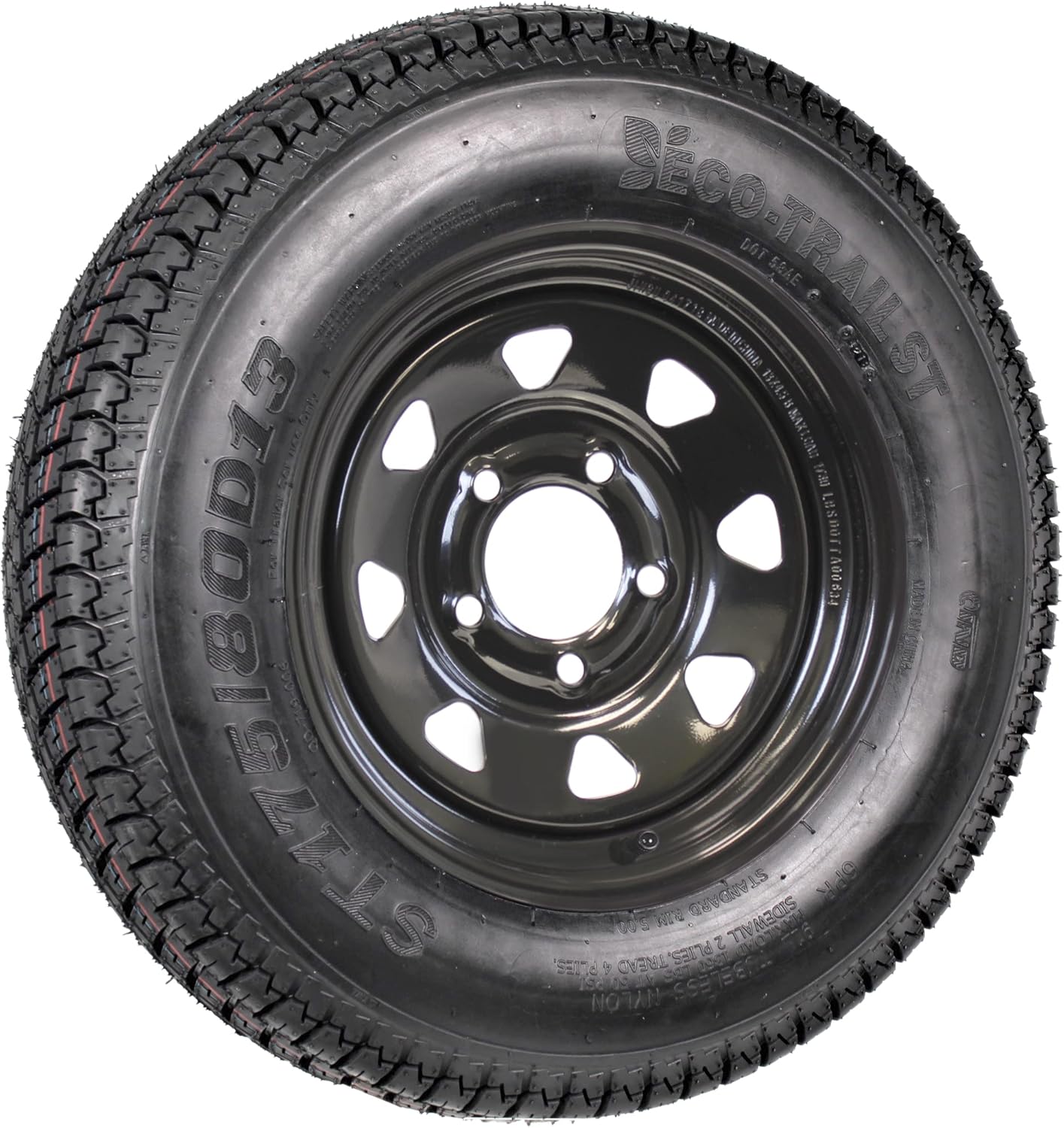 eCustomrim 2-Pack Trailer Tire On Rim Bias Ply ST175/80D13 175/80 Load Range C 5-4.5 Black Spoke Wheel - 2 Year Warranty w/Free Roadside