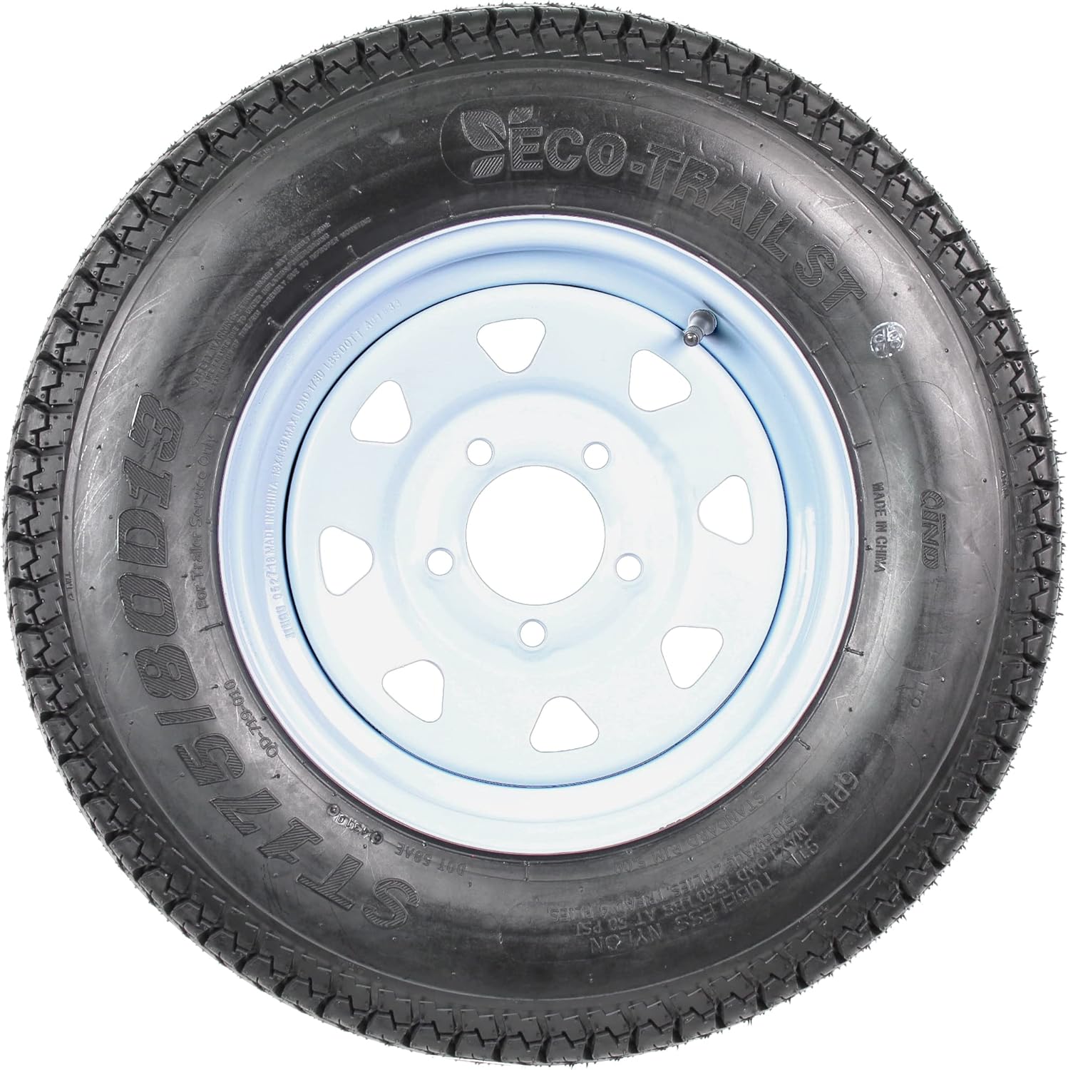 eCustomrim 2-Pack Trailer Tires Rims ST175/80D13 B78-13 Load Range C 5 Lug 13" White Spoke Wheel - 2 Year Warranty w/Free Roadside