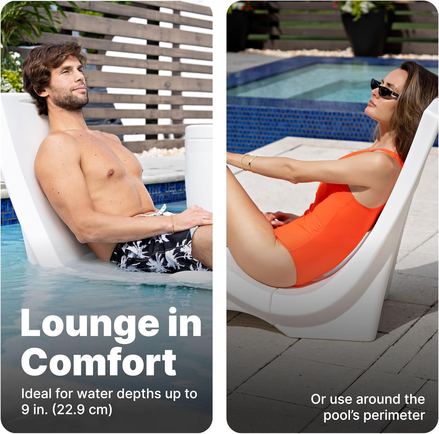 Step2 Vero Pool Chair, Fade-Resistant, Waterproof Patio Furniture for Sun Shelf, Use in Pools up to 9-Inches of Water, Weighted, White
