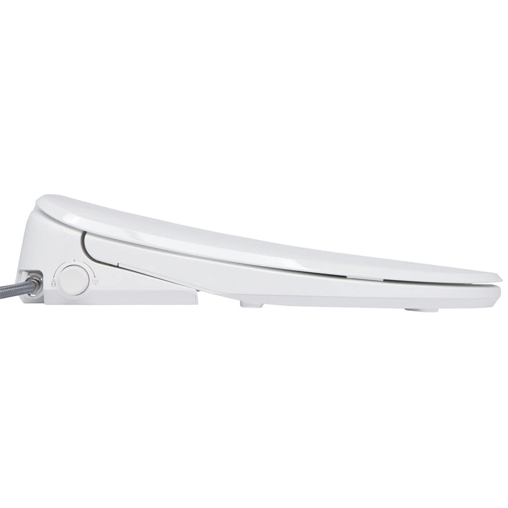 ALPHA BIDET UX Pearl Bidet Toilet Seat in Elongated White, Ultra Low Profile, Endless Warm Water, Arced Stainless Steel Nozzle