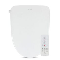 ALPHA BIDET UX Pearl Bidet Toilet Seat in Elongated White, Ultra Low Profile, Endless Warm Water, Arced Stainless Steel Nozzle