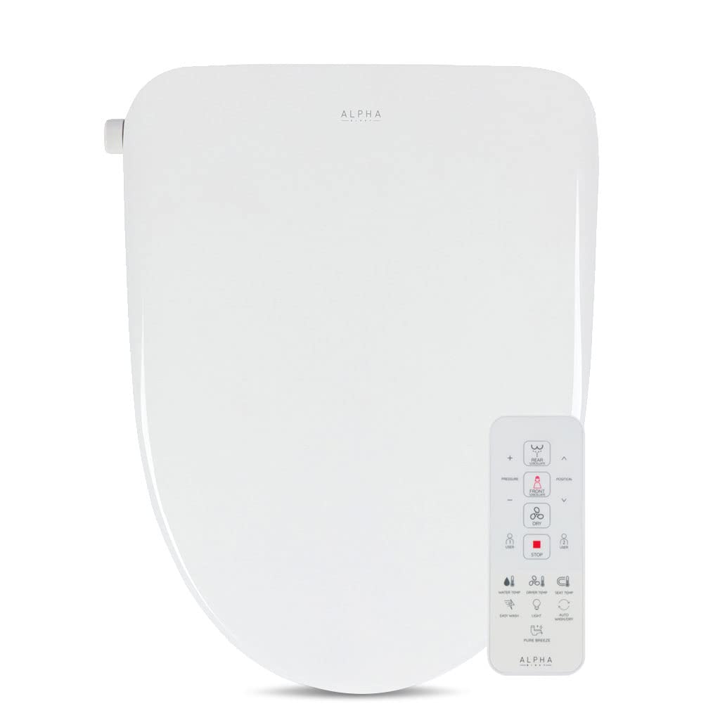 ALPHA BIDET UX Pearl Bidet Toilet Seat in Elongated White, Ultra Low Profile, Endless Warm Water, Arced Stainless Steel Nozzle