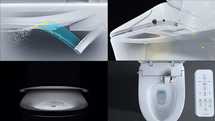 ALPHA BIDET UX Pearl Bidet Toilet Seat in Elongated White, Ultra Low Profile, Endless Warm Water, Arced Stainless Steel Nozzle