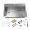allen + roth Dennison Dual-mount 33-Inches x 22-Inches Stainless steel Single bowl 2-Hole 18 -Gauge Workstation Kitchen Sink All-in-One Kit