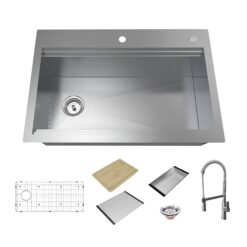allen + roth Dennison Dual-mount 33-Inches x 22-Inches Stainless steel Single bowl 2-Hole 18 -Gauge Workstation Kitchen Sink All-in-One Kit