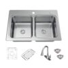 allen + roth Hoffman Dual-mount 33-in x 22-in Stainless steel Double equal bowl 2-Hole 20 -Gauge Kitchen Sink All-in-One Kit