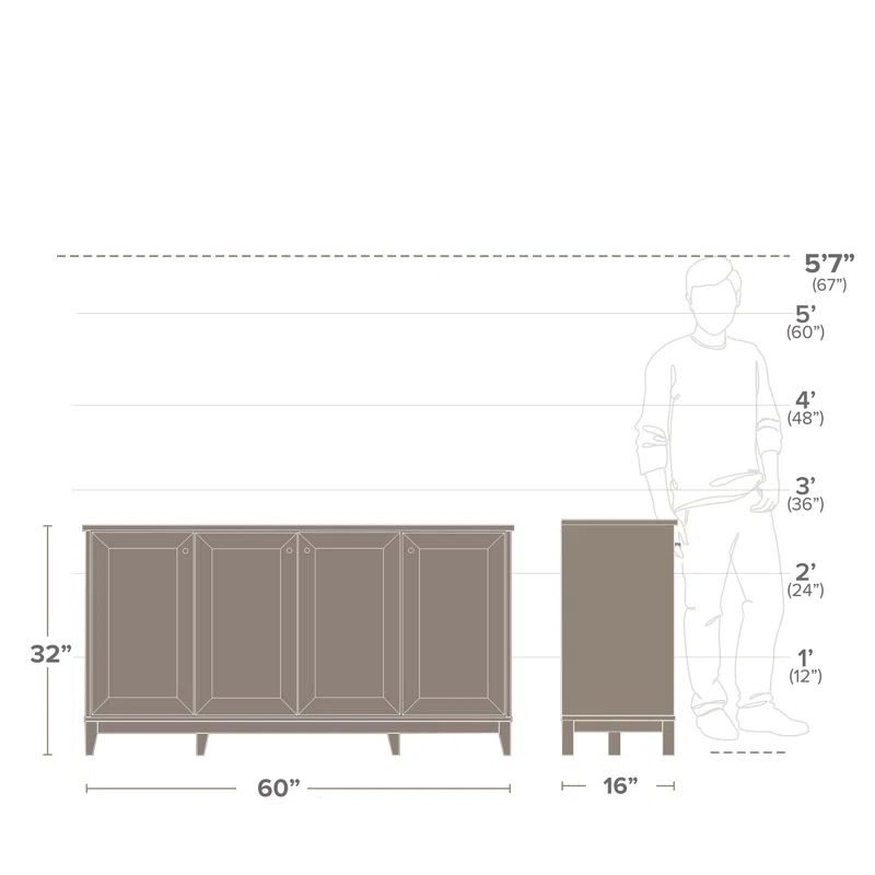 Millwood Pines 4 Panel Door Console Table Storage Cabinet with Doors and Shelves, Sideboard Storage Cabinet, White