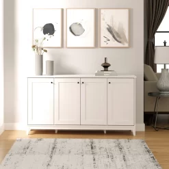 Millwood Pines 4 Panel Door Console Table Storage Cabinet with Doors and Shelves, Sideboard Storage Cabinet, White