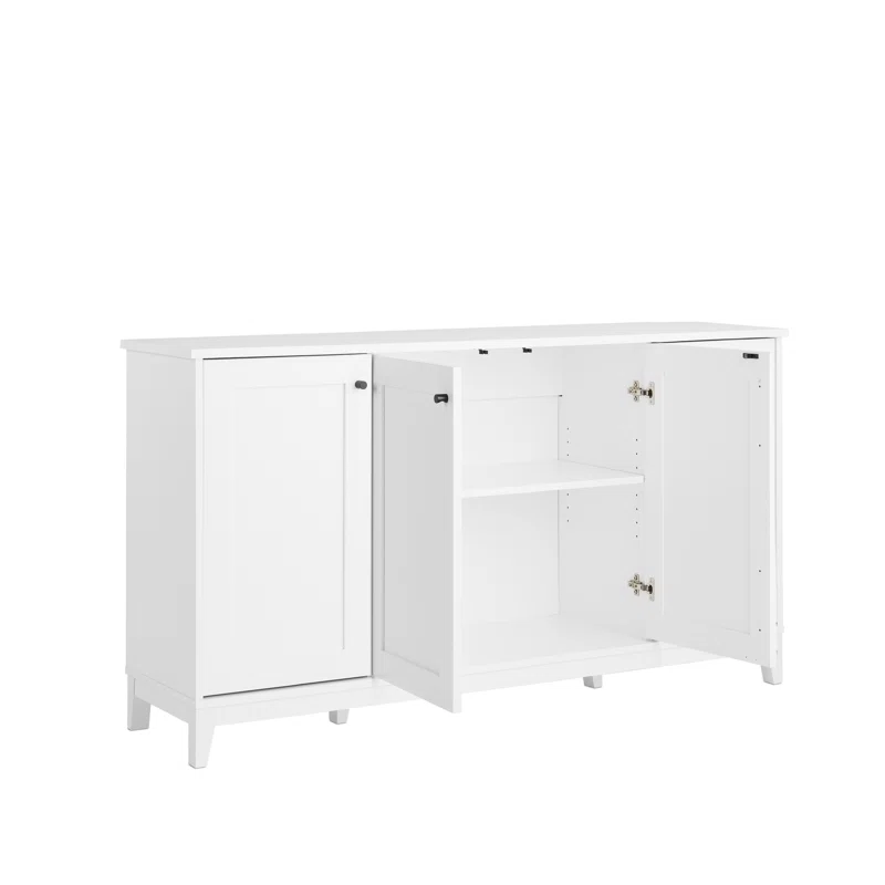 Millwood Pines 4 Panel Door Console Table Storage Cabinet with Doors and Shelves, Sideboard Storage Cabinet, White