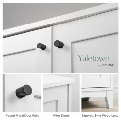 Millwood Pines 4 Panel Door Console Table Storage Cabinet with Doors and Shelves, Sideboard Storage Cabinet, White