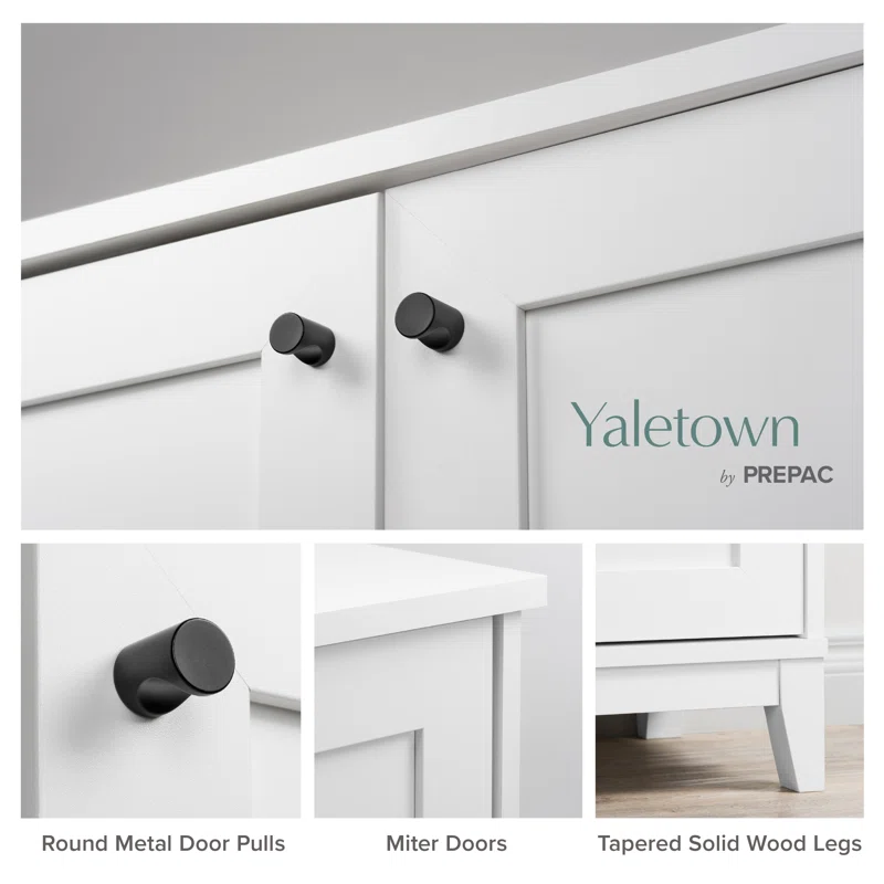 Millwood Pines 4 Panel Door Console Table Storage Cabinet with Doors and Shelves, Sideboard Storage Cabinet, White
