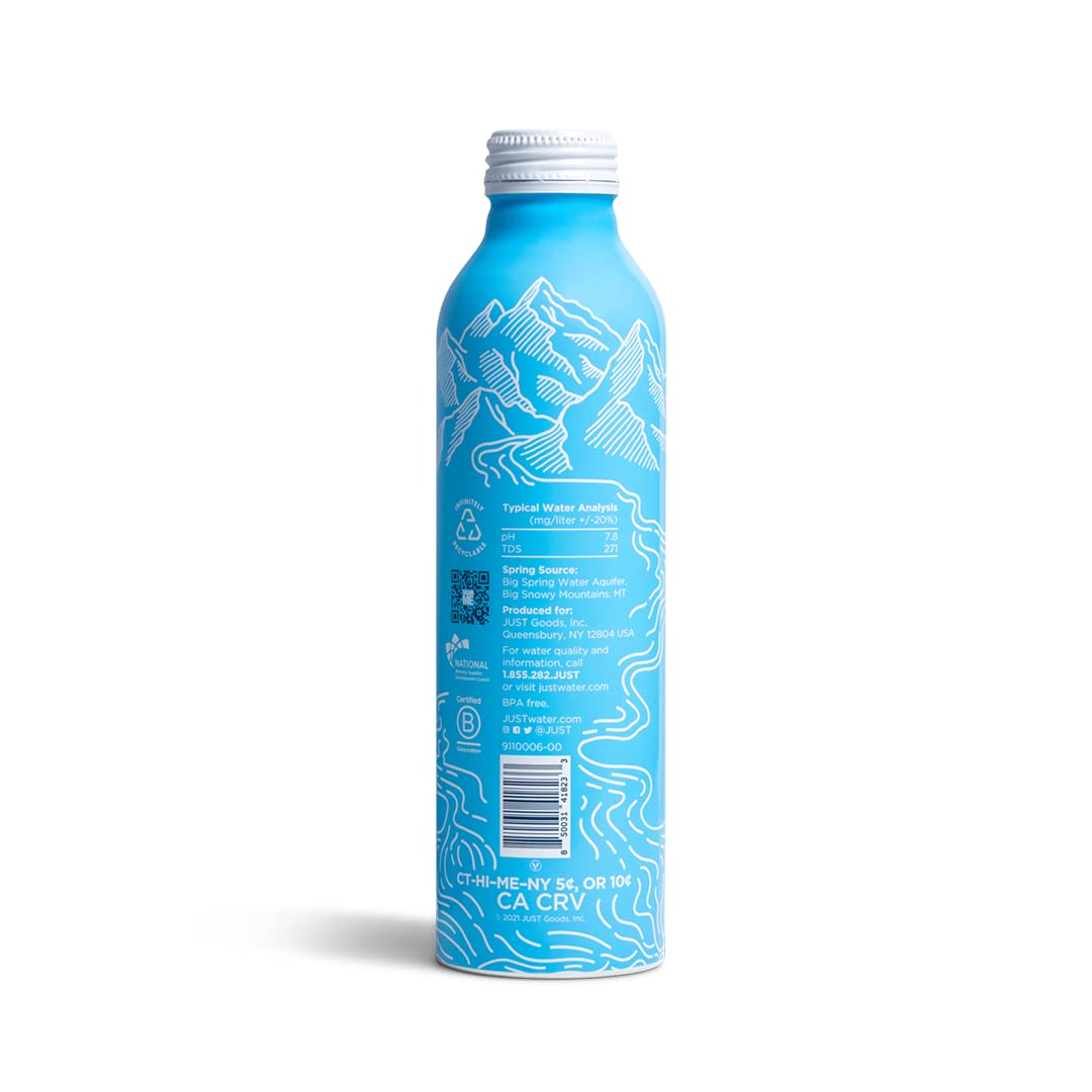 JUST Water, Premium Pure Still Spring Water in an infinitely recyclable aluminum bottle- Naturally Alkaline, 22 Fl Oz (Pack of 12)