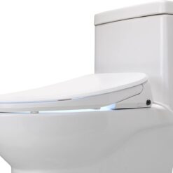 ALPHA BIDET UX Pearl Bidet Toilet Seat in Elongated White, Ultra Low Profile, Endless Warm Water, Arced Stainless Steel Nozzle
