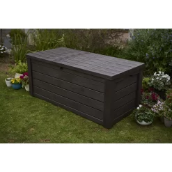 Keter Eastwood 150 Gallon Durable Resin Outdoor Storage and Organization Deck Box For Patio Furniture and Supplies, Brown