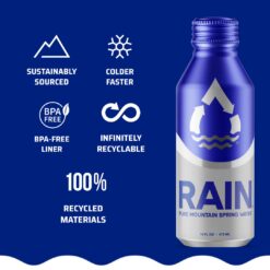 RAIN Spring Water, 16 Oz, 24 Pack, Bottled At The Source, Plastic-Free Recyclable Eco Friendly Aluminum