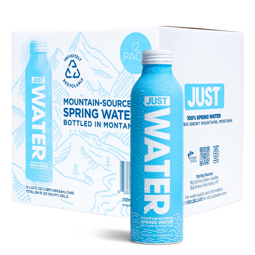 JUST Water, Premium Pure Still Spring Water in an infinitely recyclable aluminum bottle- Naturally Alkaline, 22 Fl Oz (Pack of 12)
