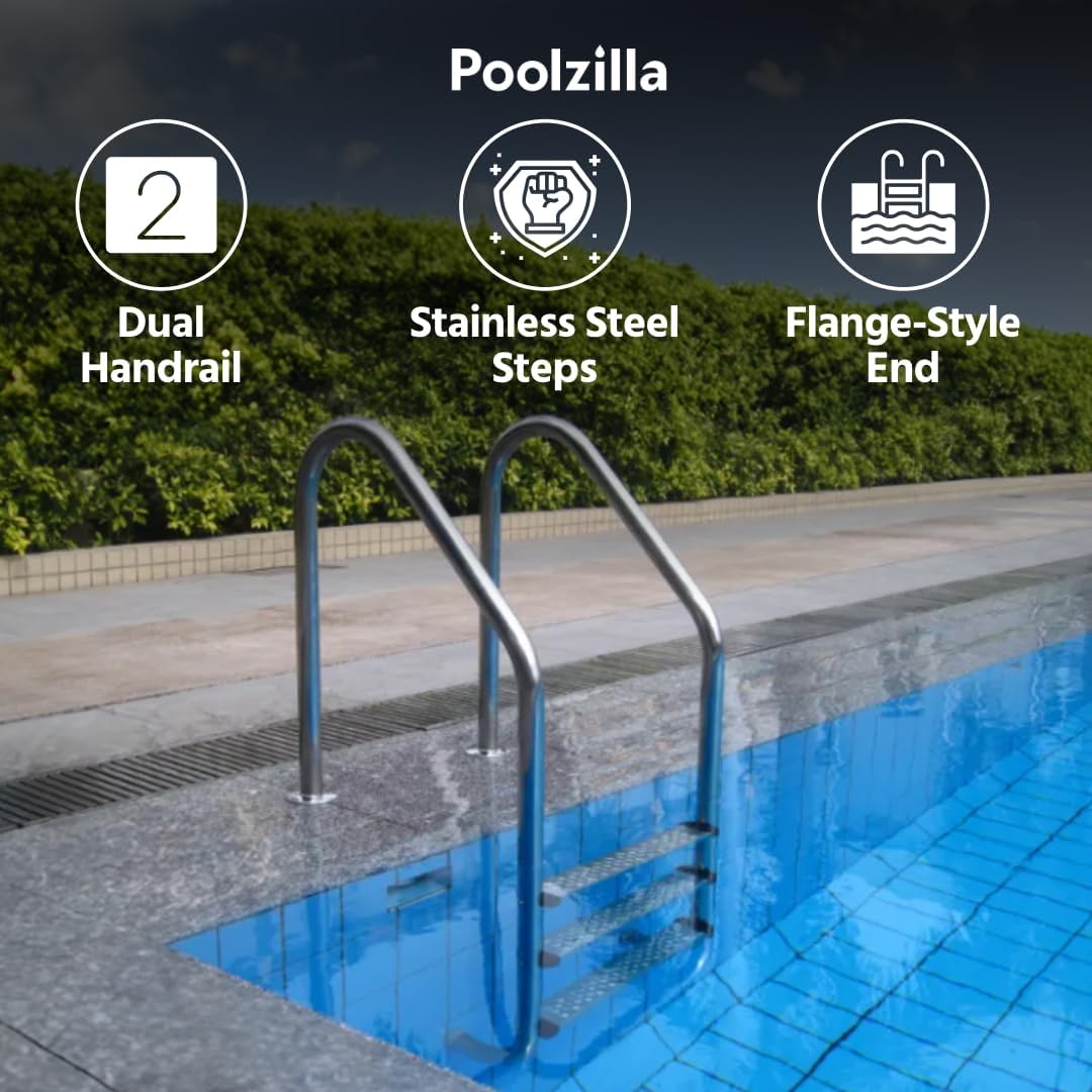 Poolzilla Three Tread Stainless Steel Pool Ladder Entry and Exit System for In-Ground Salt Water Swimming Pools - Image 8