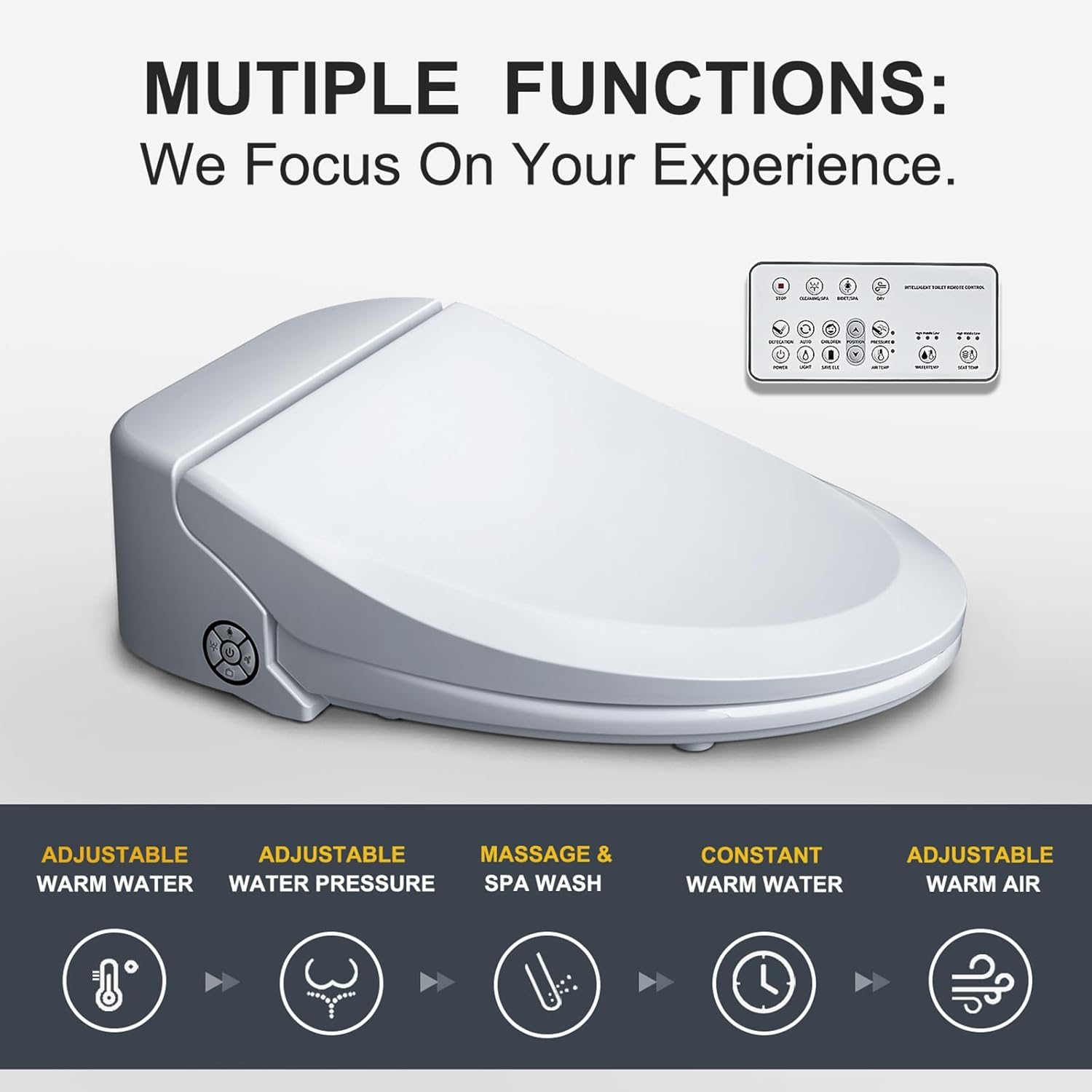 ZMJH Bidet Toilet Seat, Electric Smart Heated Seat with Slow Closes, Vortex Wash, White, A102S-W (Elongated)