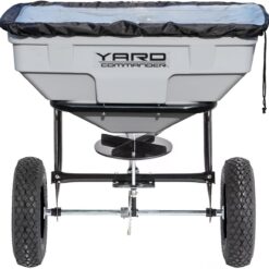 Yard Commander - 125 LB Tow Behind Lawn & Garden Broadcast Spreader - Seed, Fertilizer, Salt, Ice Melt - Premium Aluminum Cast Gears