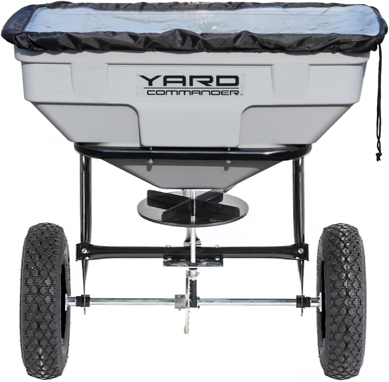 Yard Commander - 125 LB Tow Behind Lawn & Garden Broadcast Spreader - Seed, Fertilizer, Salt, Ice Melt - Premium Aluminum Cast Gears