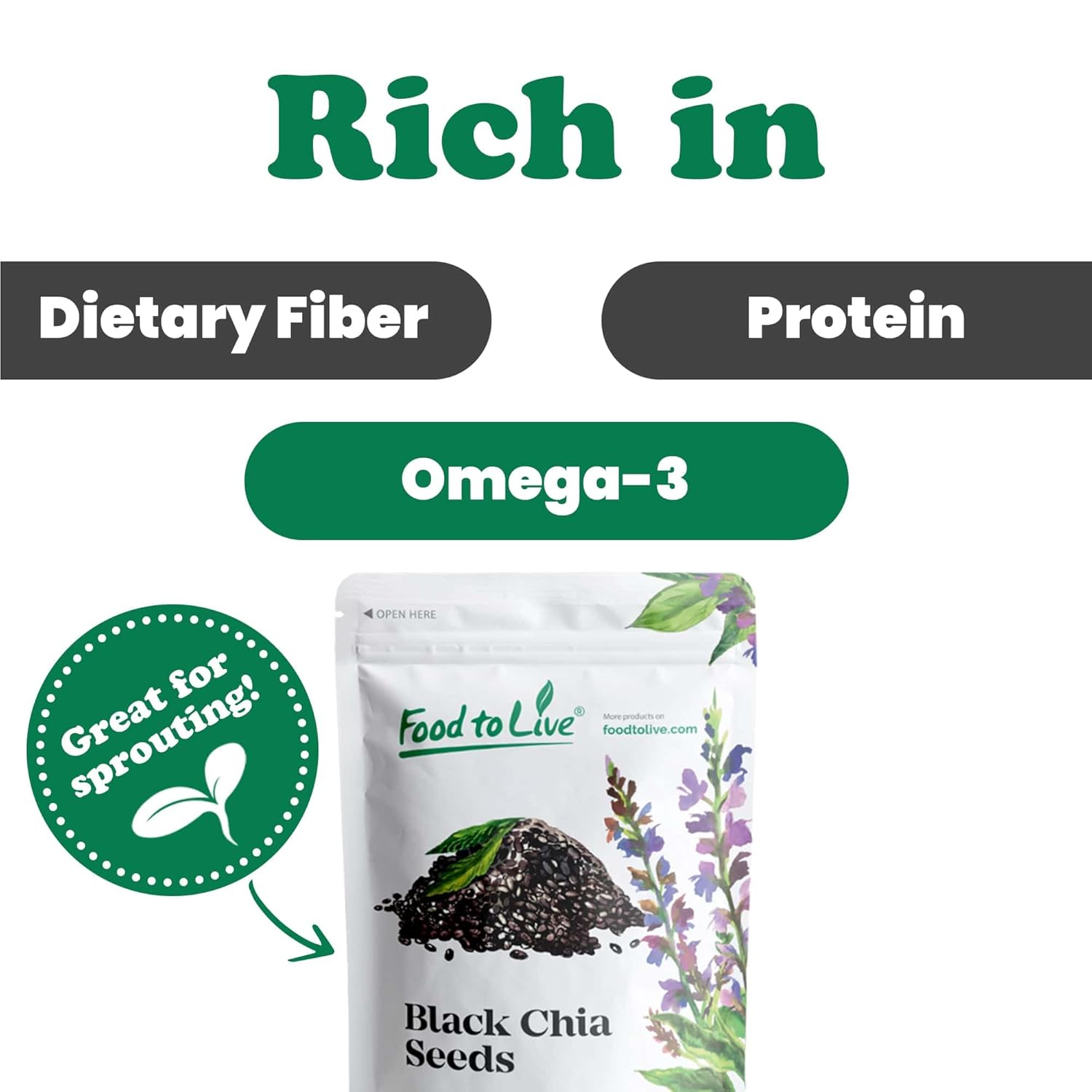 Food to Live - Black Chia Seeds, 25 Pounds – Whole, Sproutable, Vegan, Kosher, Keto, Sirtfood