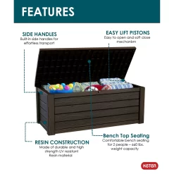 Keter Eastwood 150 Gallon Durable Resin Outdoor Storage and Organization Deck Box For Patio Furniture and Supplies, Brown