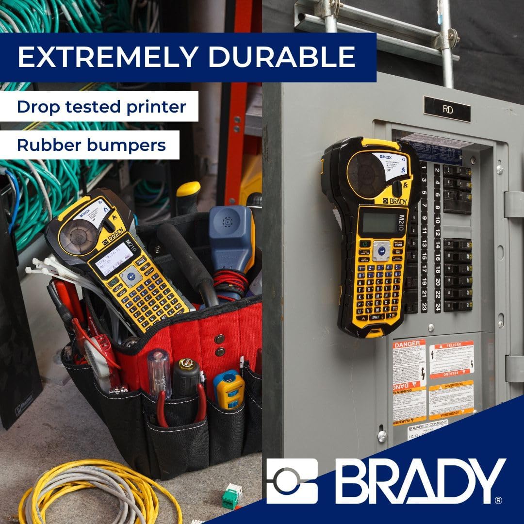 Brady M210 Portable Label Printer with Rubber Bumpers, Multi-Line Print, 6 to 40 Point Font (Replaces BMP21-PLUS Printer), Yellow/Black