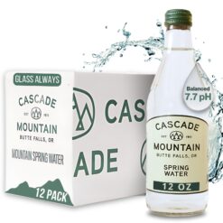Cascade Mountain Spring Water in Glass Bottles, 12oz (12 Pack), 7.7 pH Balanced, Purified, Natural Spring Bottled Drinking Mineral Water