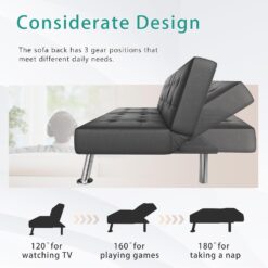 Flamaker Futon Sofa Bed Modern Folding Futon Set Convertible Recliner Lounge (PU Leather, Black)