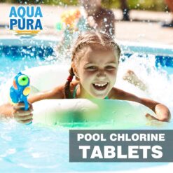 Aqua Pura Chlorine Tablets for Swimming Pool,3" Pool Supplies, Individually Wrapped Stabilized Chlorine Tablets, Long-Lasting, 25 LB