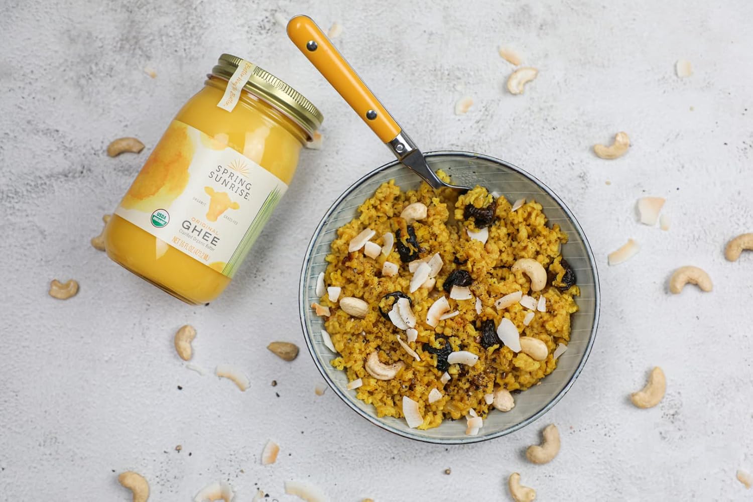 Spring Sunrise Organic Grass Fed Ghee Butter - USDA Certified Organic Clarified Butter - Sustainably Sourced (16oz Jar)