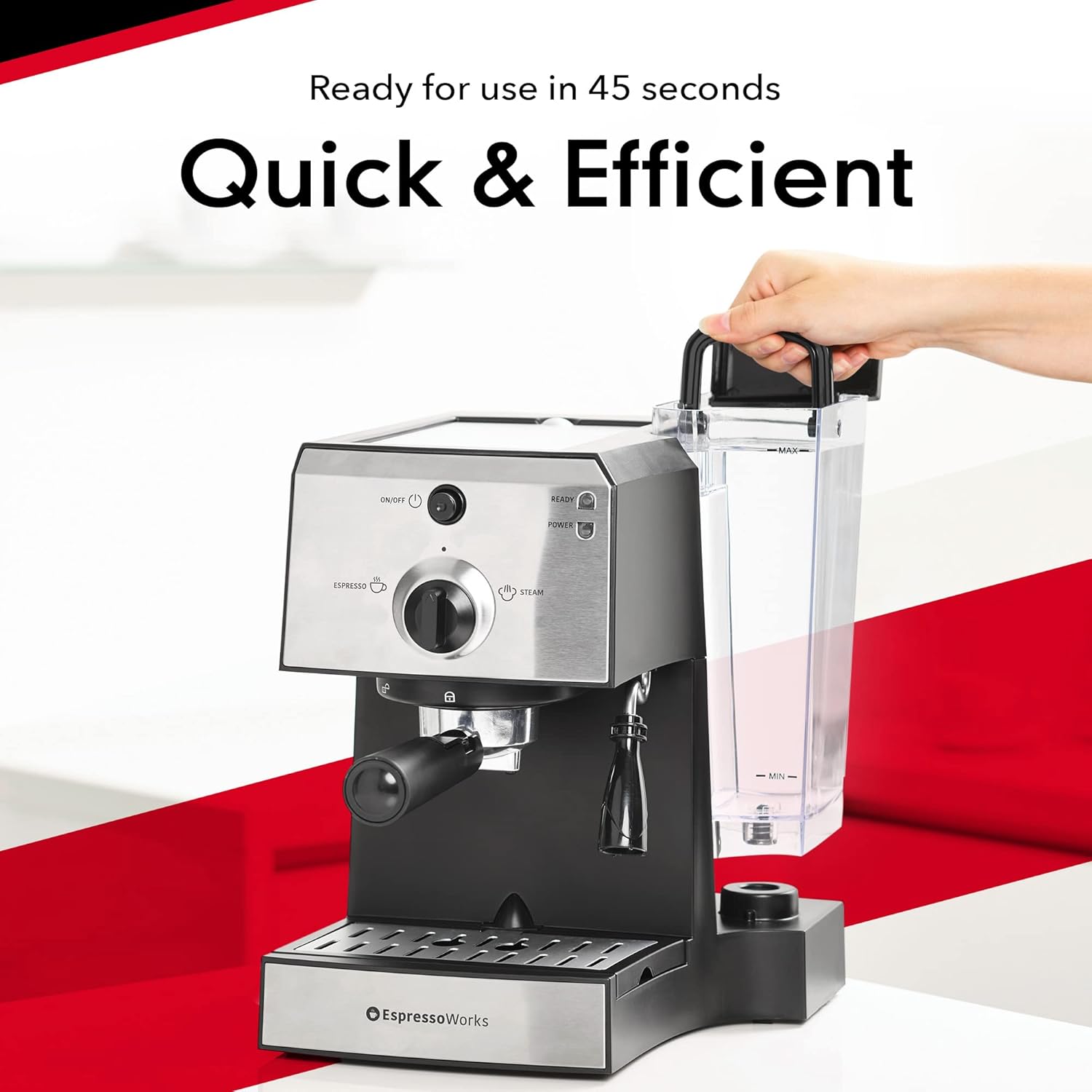 EspressoWorks All-In-One Espresso Machine with Milk Frother 7 Piece Set - Latte Maker Includes Grinder - Coffee Gifts (Stainless Steel)