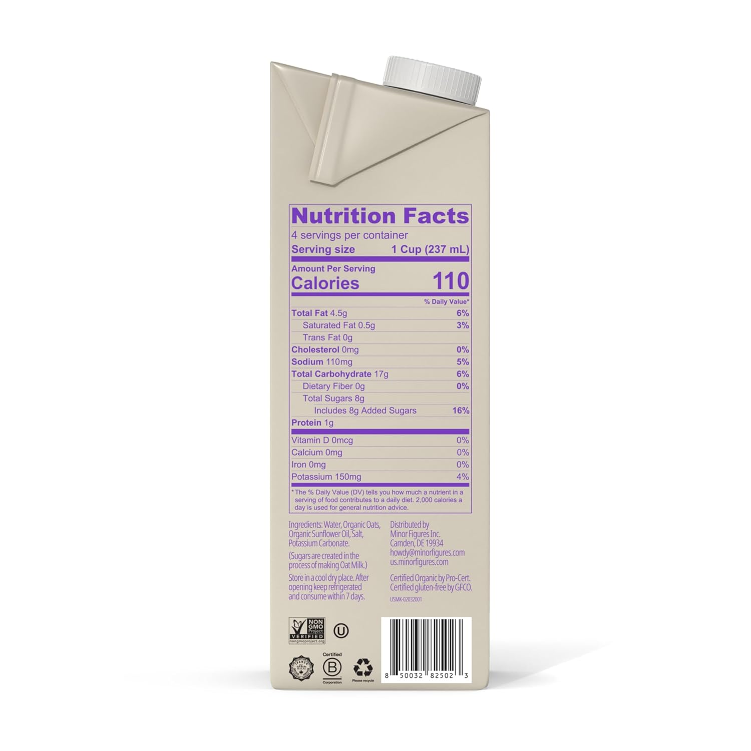 Minor Figures Oat Milk, Organic, Barista Standard - 32 Oz, 6 Pack - Plant Based, Vegan, Dairy Free, Shelf Stable, Unsweetened
