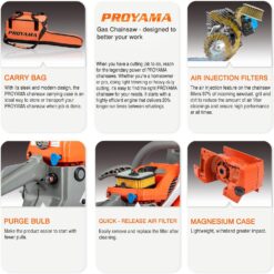 PROYAMA 62CC 2-Cycle Gas Powered Chainsaw, 22 Inch 18 Inch Handheld Cordless Petrol Chain Saw for Tree Wood Cutting