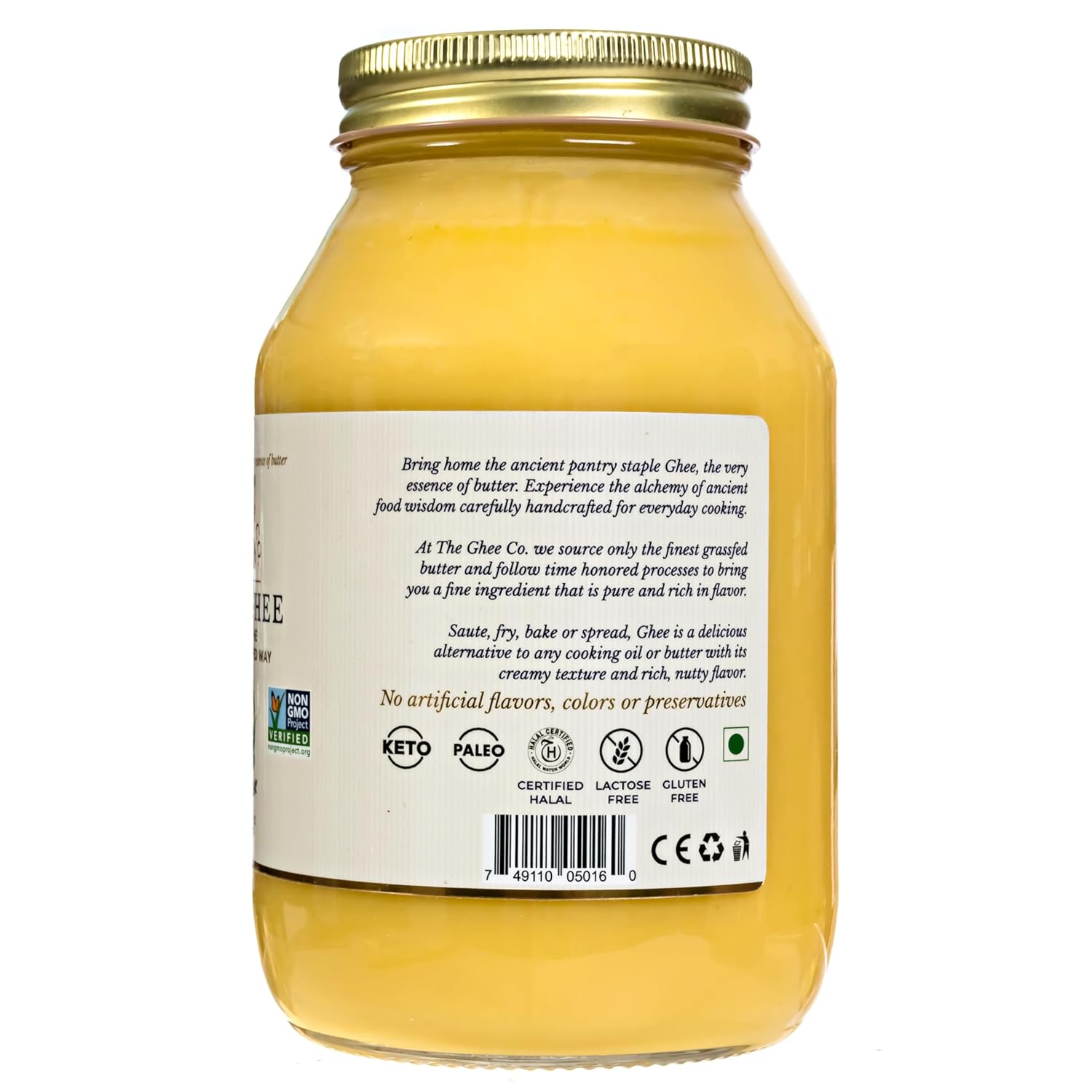 The Ghee Co. - 32 Fl Oz, Grass Fed Ghee, Non GMO, Kosher and Halal, Paleo & Keto friendly, Glass jar